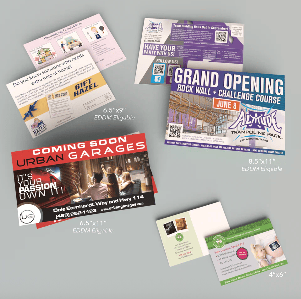 A variety of sizes of postcards available to purchase at cdesignsprint.com